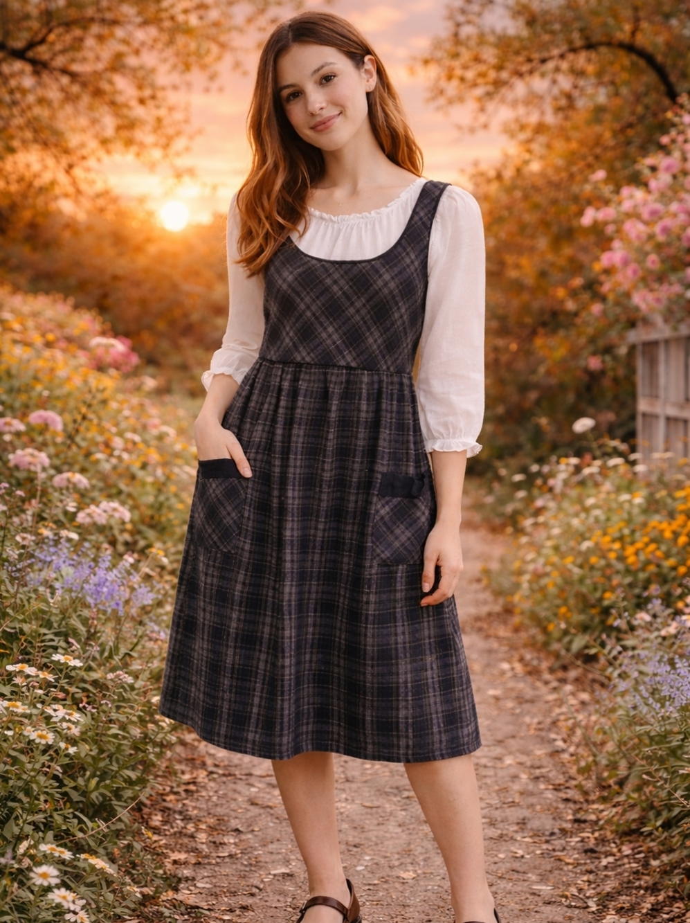 Vintage Y2k 90's Plaid Pinafore Dress Black Grey Velvet Trim Lined Cottagecore S